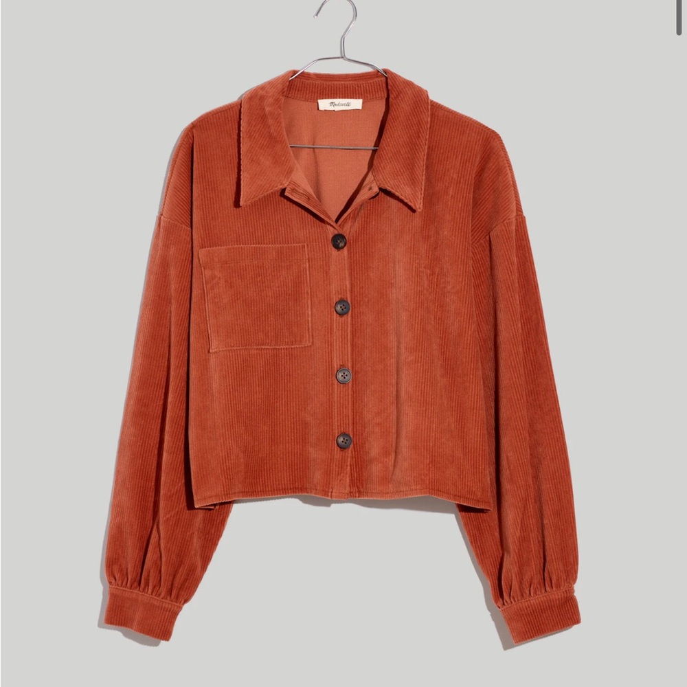 Madewell Knit Corduroy Crop Shirt-Jacket in Warm Umber